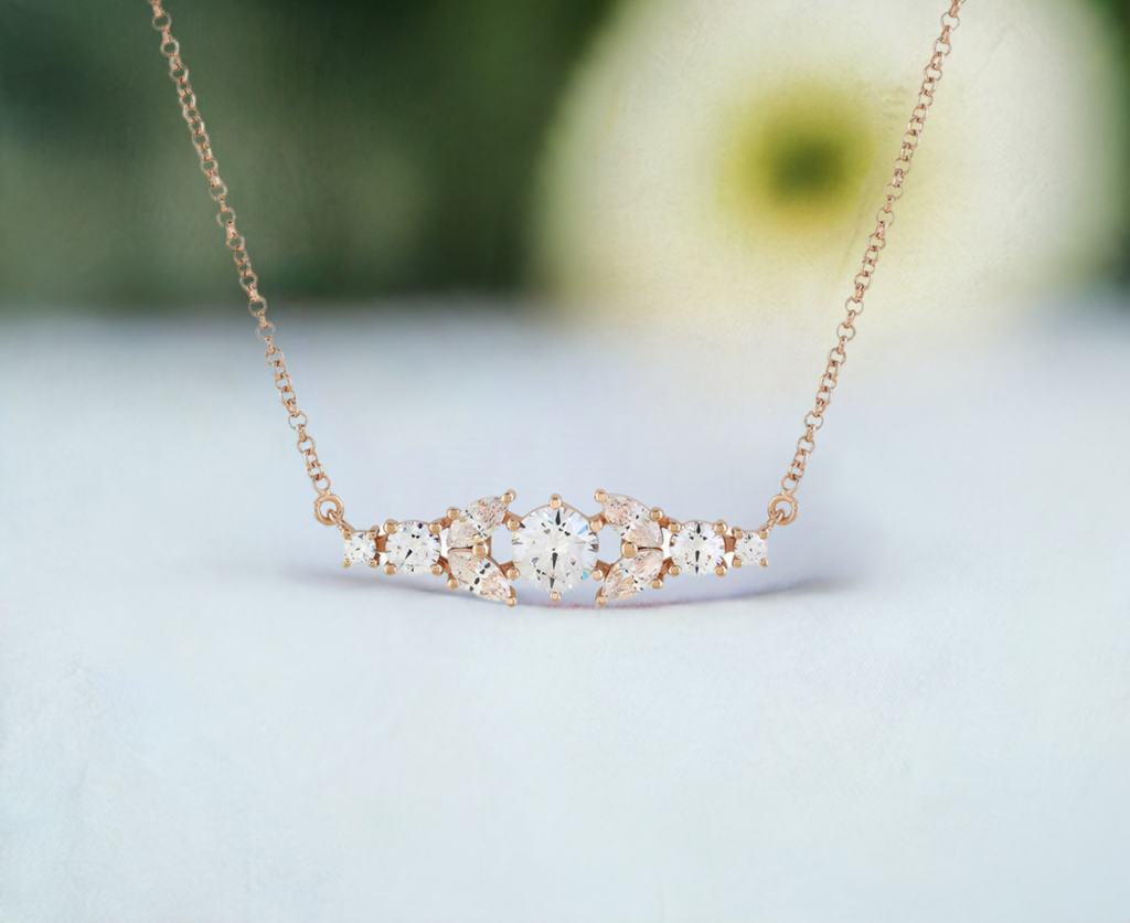 Rose Gold Crystal Bar Necklace