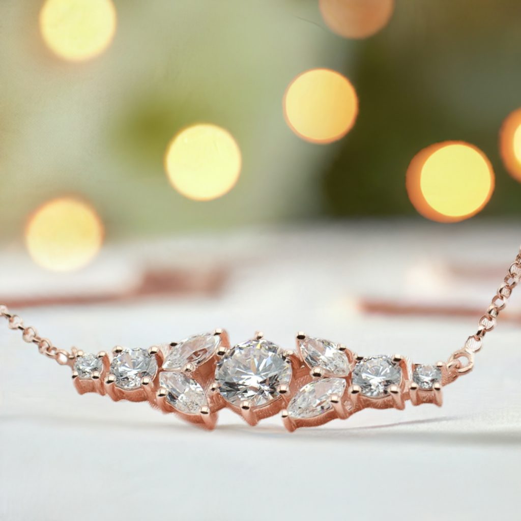 Rose Gold Crystal Bar Necklace