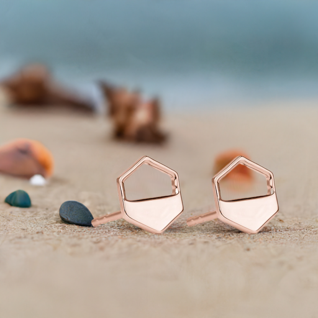 Rose Gold Hexagon Cutout Earrings