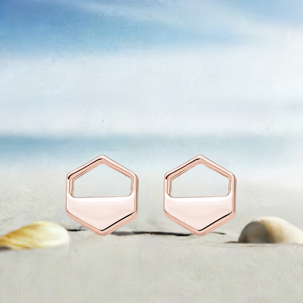 Rose Gold Hexagon Cutout Earrings