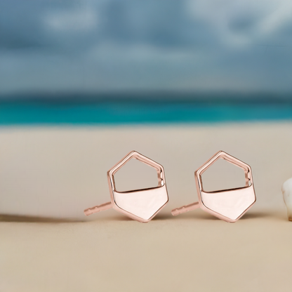 Rose Gold Hexagon Cutout Earrings