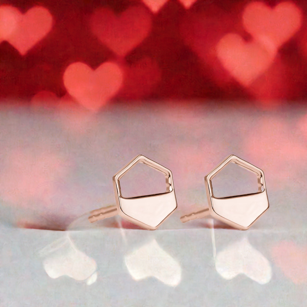 Rose Gold Hexagon Cutout Earrings