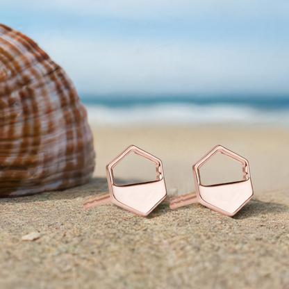 Rose Gold Hexagon Cutout Earrings