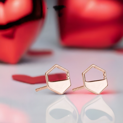 Rose Gold Hexagon Cutout Earrings