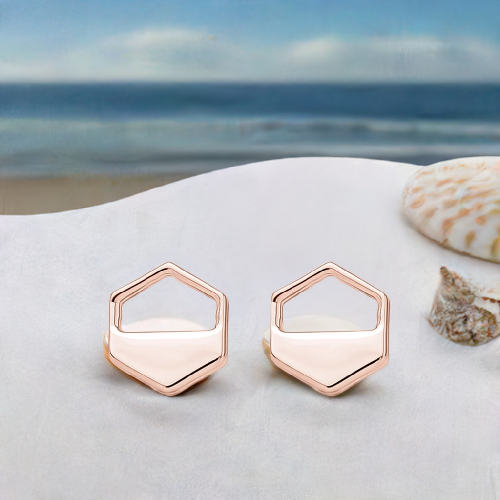 Rose Gold Hexagon Cutout Earrings