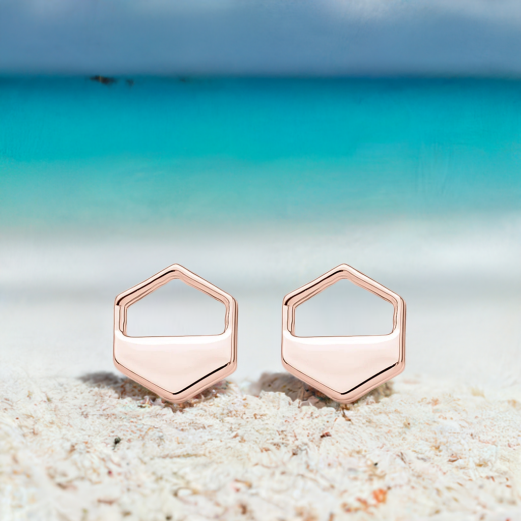 Rose Gold Hexagon Cutout Earrings