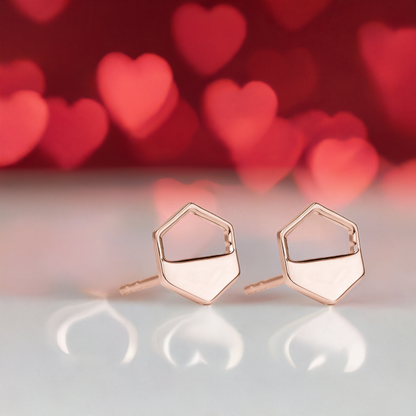 Rose Gold Hexagon Cutout Earrings