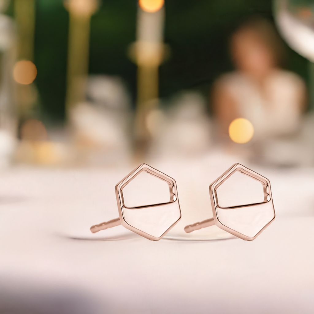 Rose Gold Hexagon Cutout Earrings