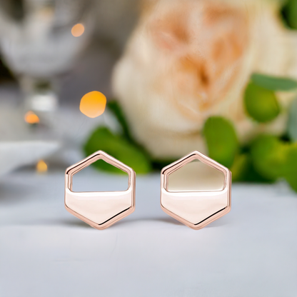 Rose Gold Hexagon Cutout Earrings