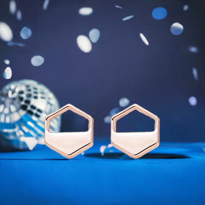 Rose Gold Hexagon Cutout Earrings