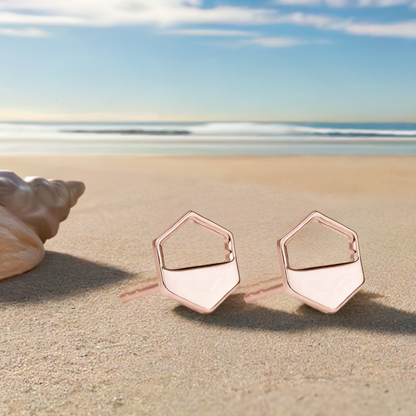 Rose Gold Hexagon Cutout Earrings