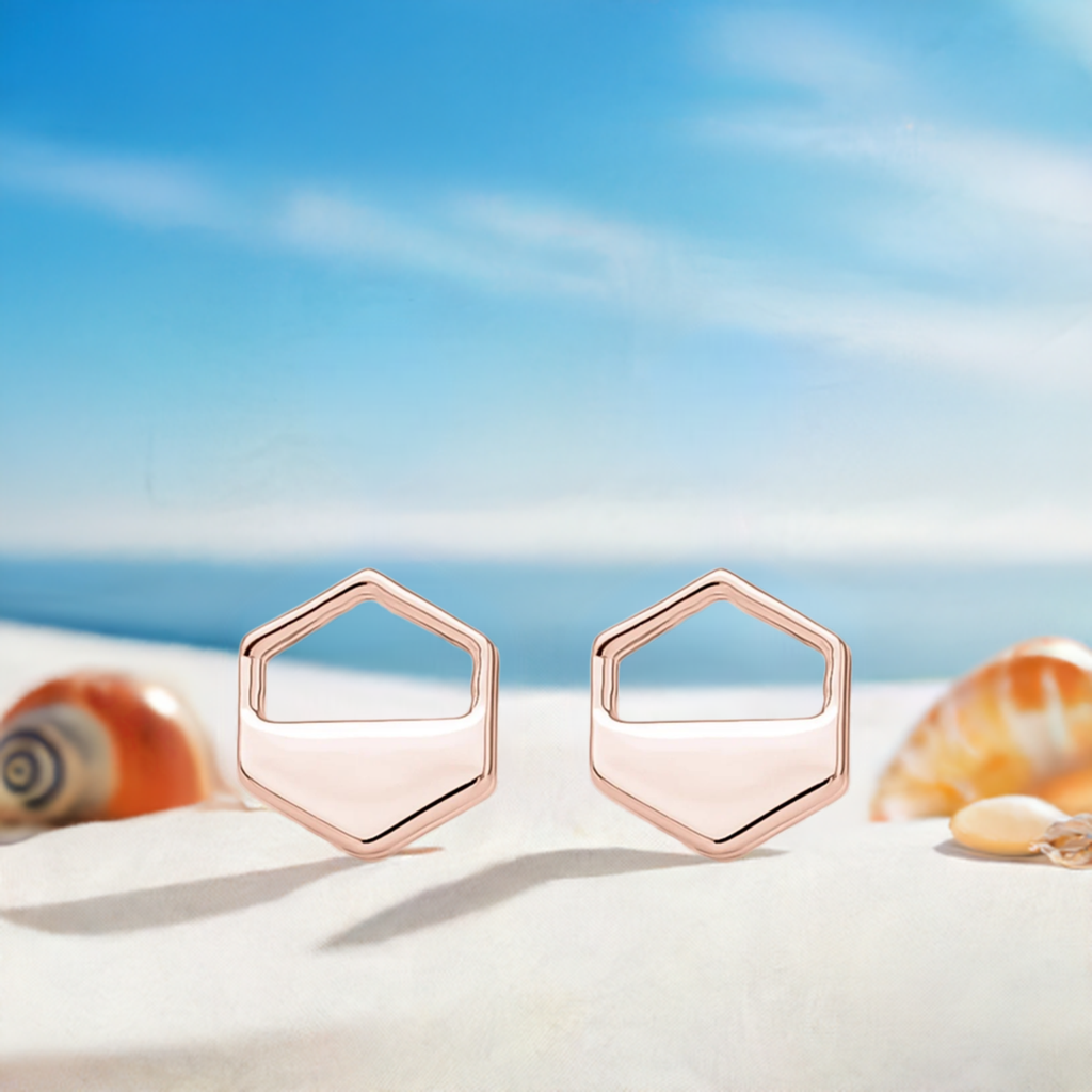 Rose Gold Hexagon Cutout Earrings