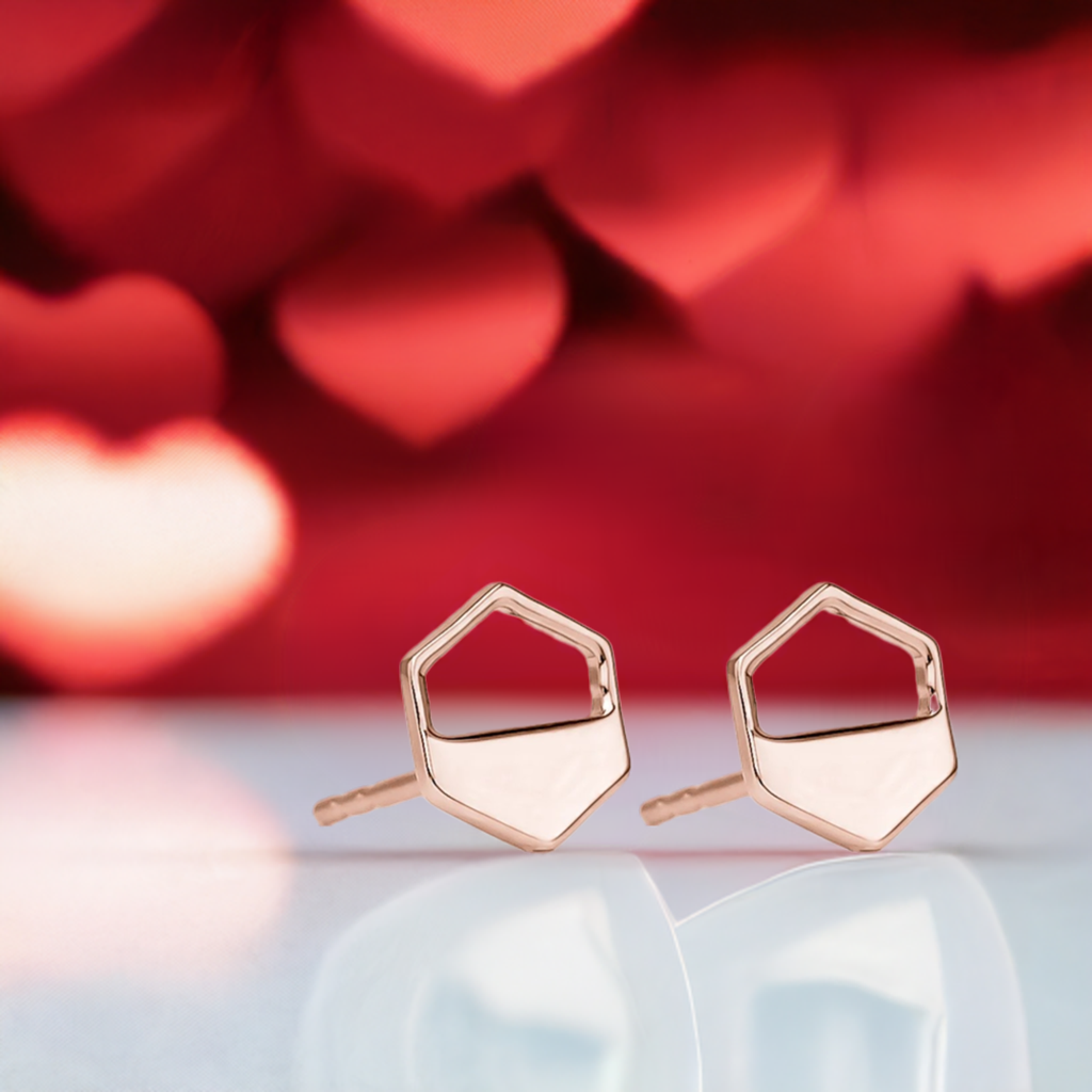 Rose Gold Hexagon Cutout Earrings