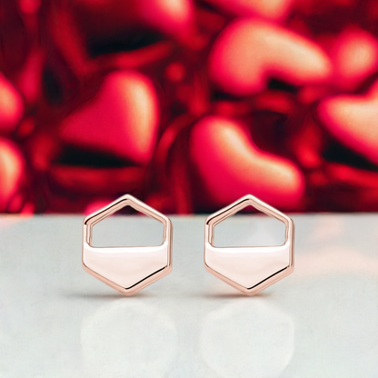 Rose Gold Hexagon Cutout Earrings