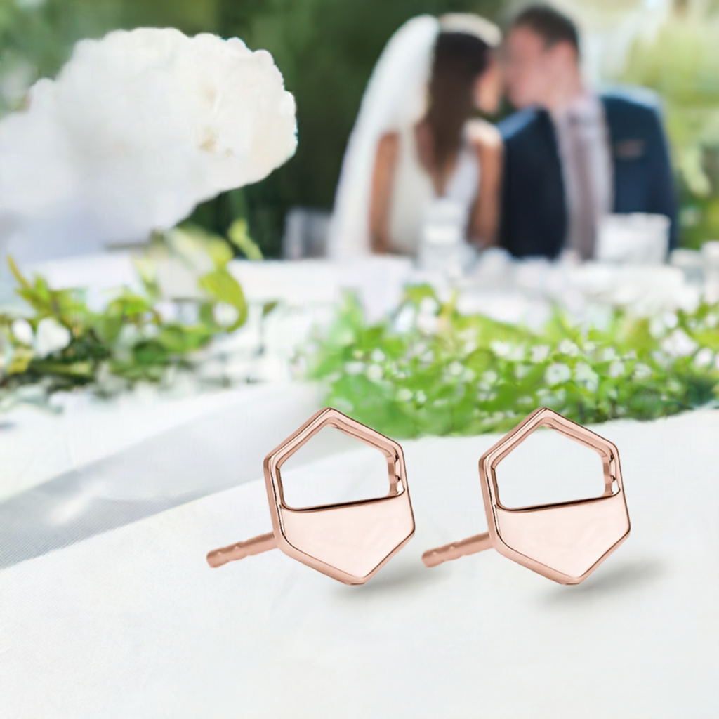 Rose Gold Hexagon Cutout Earrings