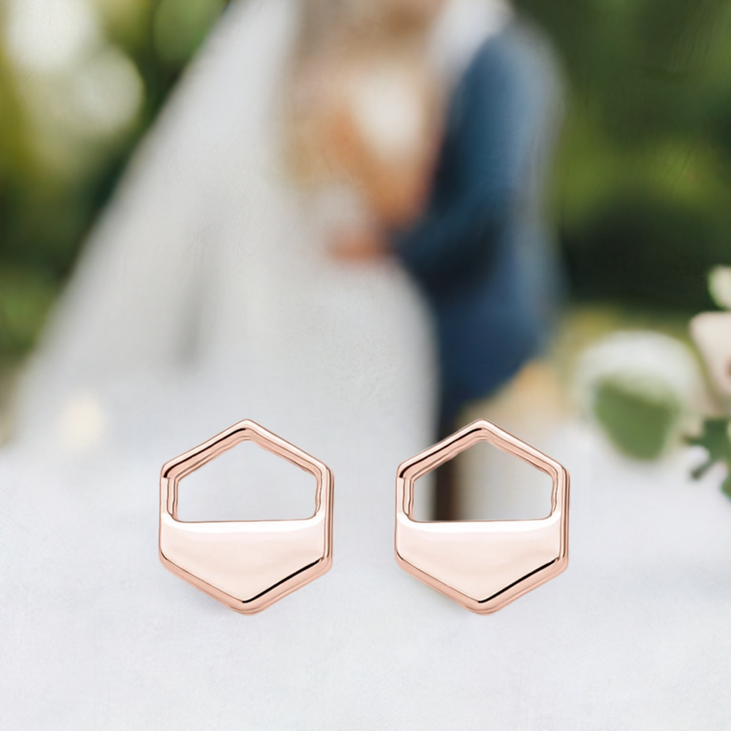 Rose Gold Hexagon Cutout Earrings