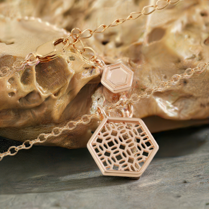 Rose Gold Necklace with Hexagon Lace Filigree