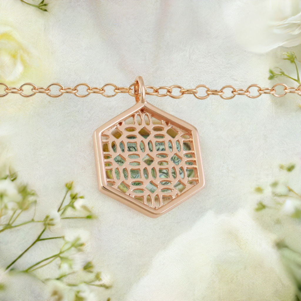 Rose Gold Necklace with Hexagon Lace Filigree