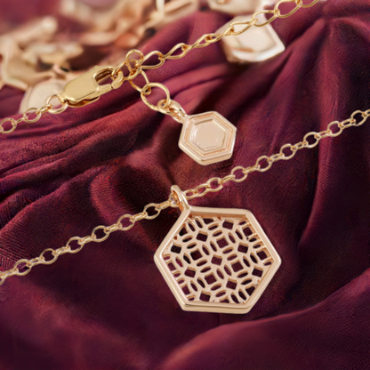 Rose Gold Necklace with Hexagon Lace Filigree