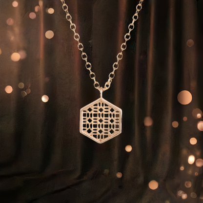 Rose Gold Necklace with Hexagon Lace Filigree