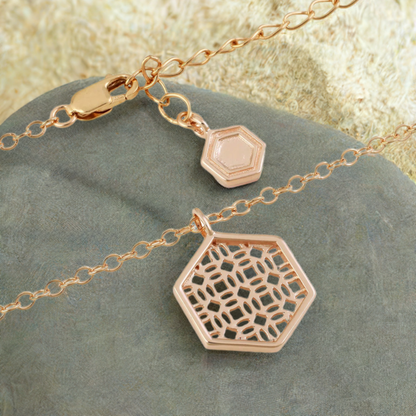 Rose Gold Necklace with Hexagon Lace Filigree