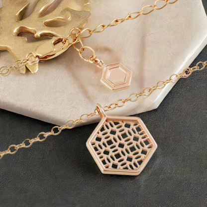 Rose Gold Necklace with Hexagon Lace Filigree