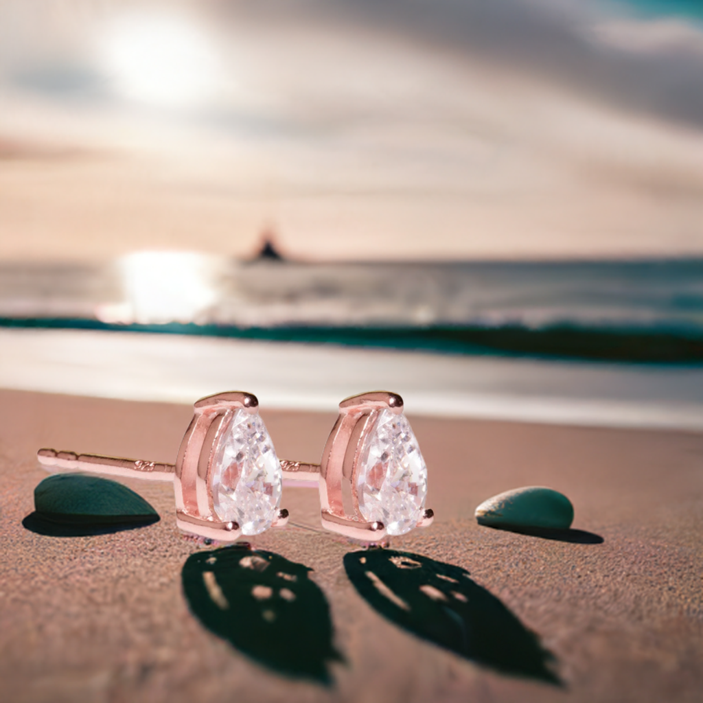 Rose Gold Pear Shaped Crystal Earrings