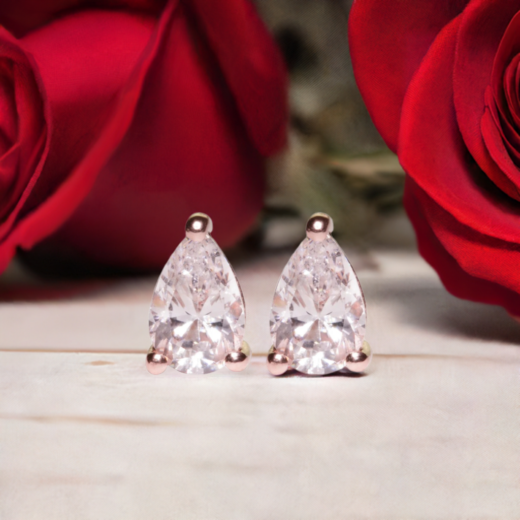 Rose Gold Pear Shaped Crystal Earrings