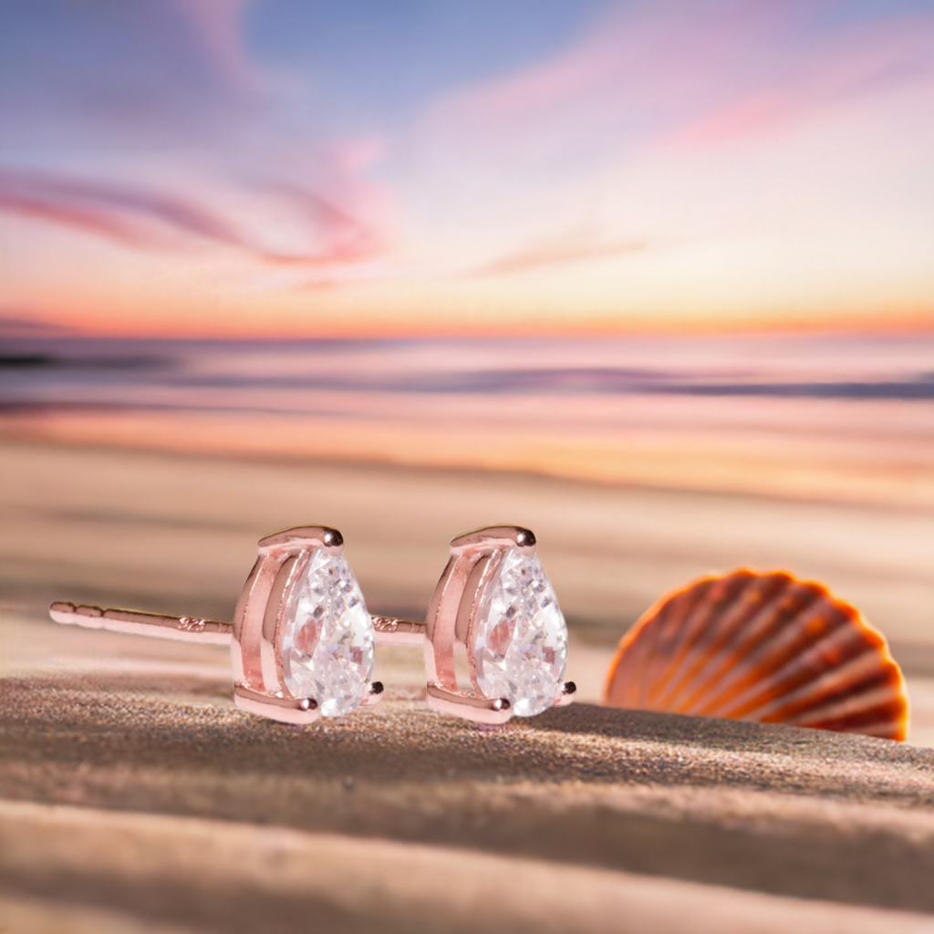 Rose Gold Pear Shaped Crystal Earrings