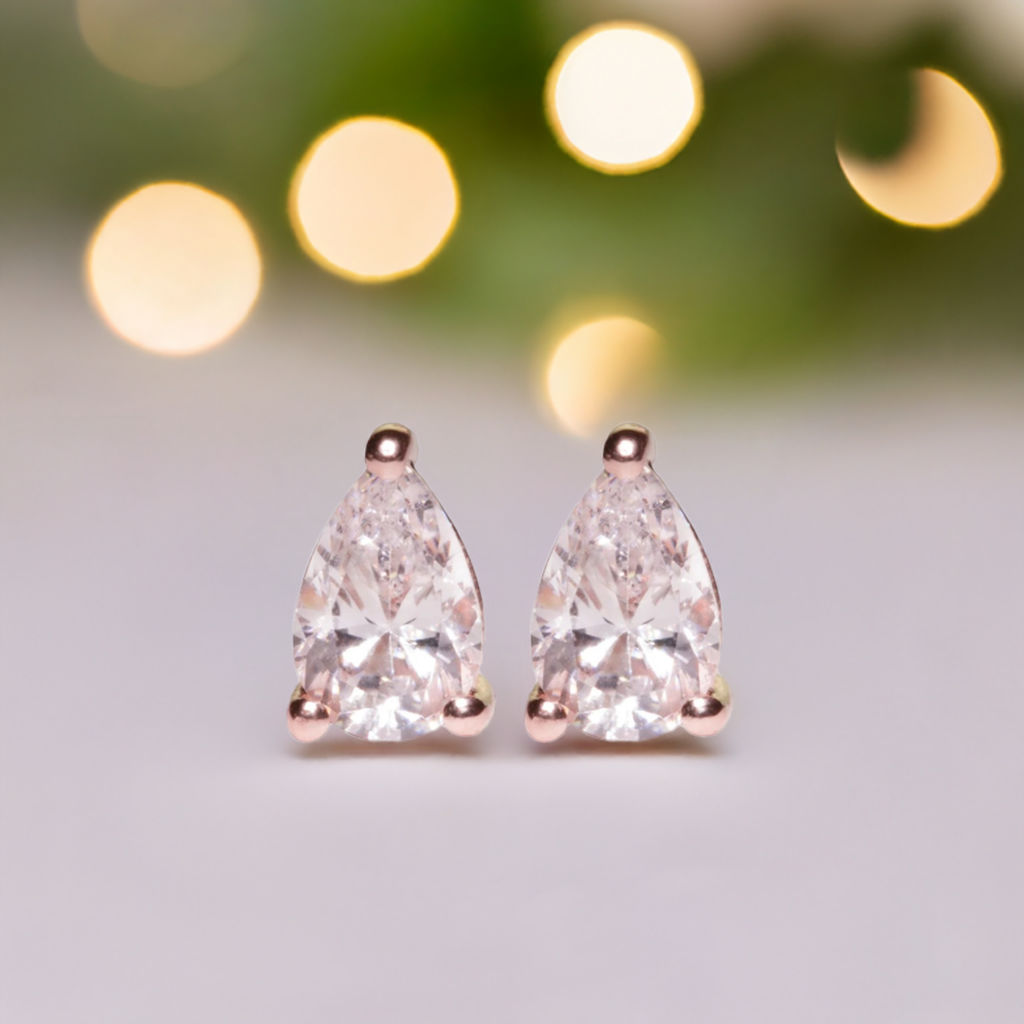 Rose Gold Pear Shaped Crystal Earrings