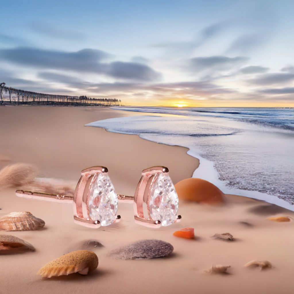 Rose Gold Pear Shaped Crystal Earrings