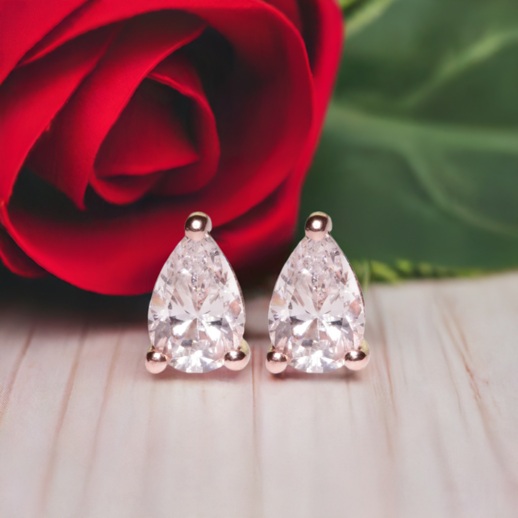 Rose Gold Pear Shaped Crystal Earrings