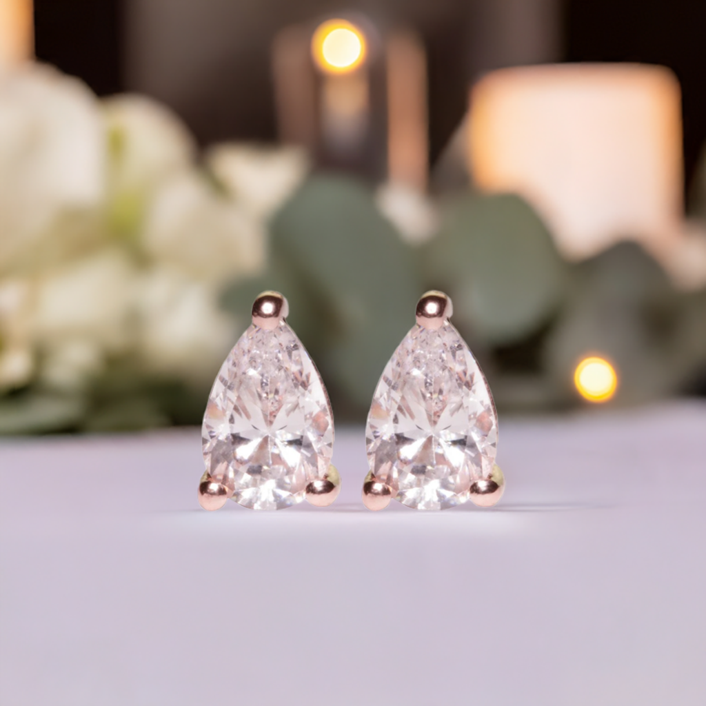 Rose Gold Pear Shaped Crystal Earrings