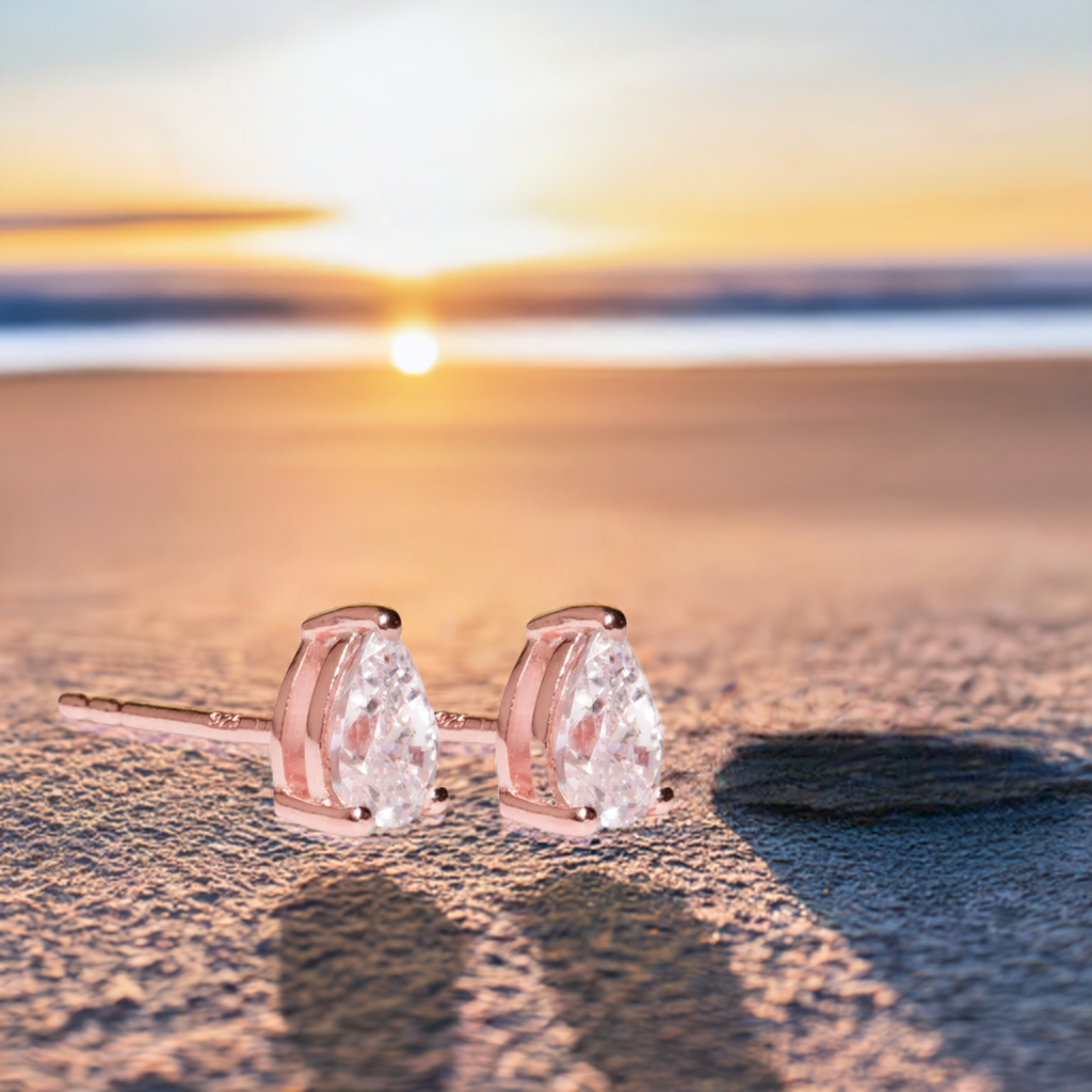 Rose Gold Pear Shaped Crystal Earrings