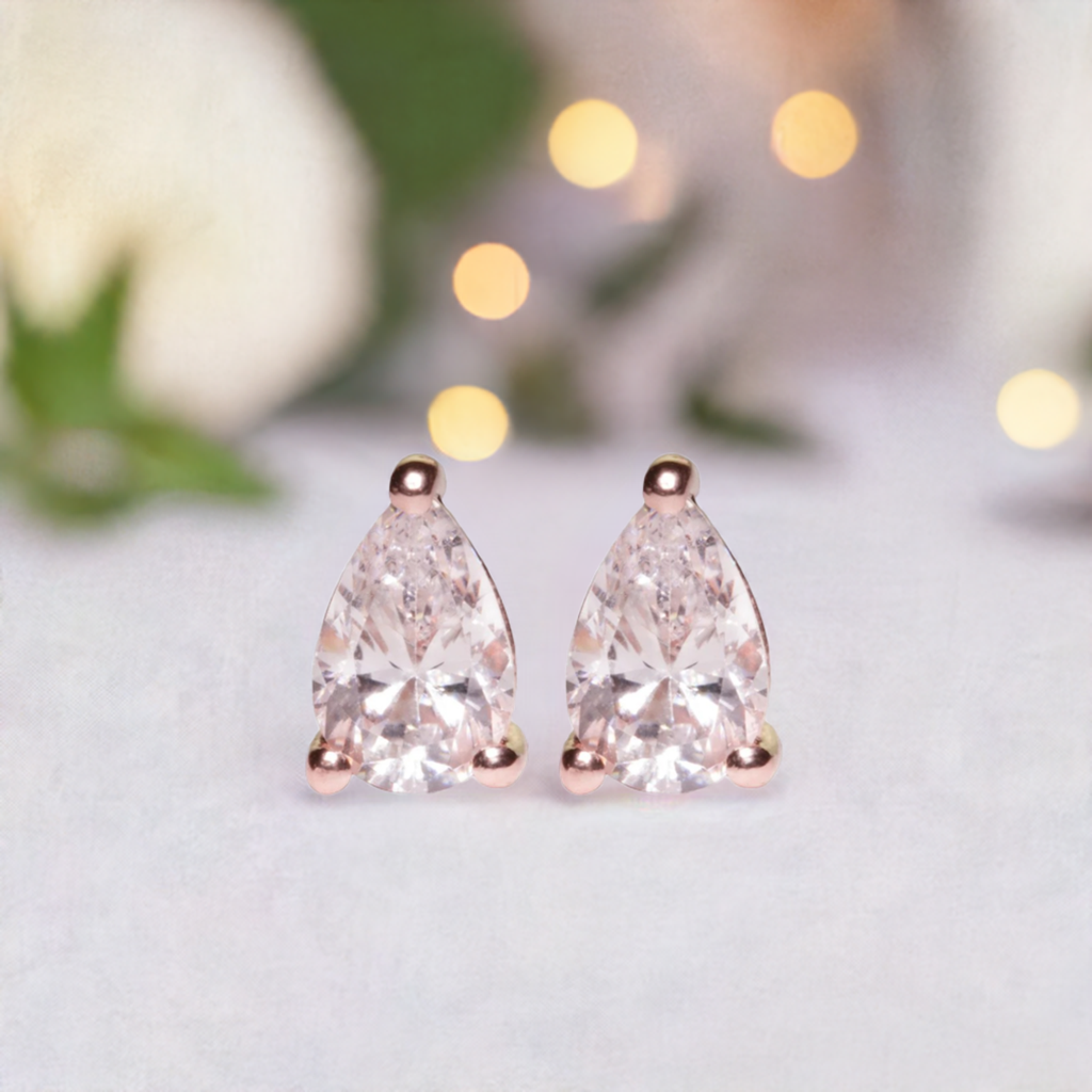 Rose Gold Pear Shaped Crystal Earrings