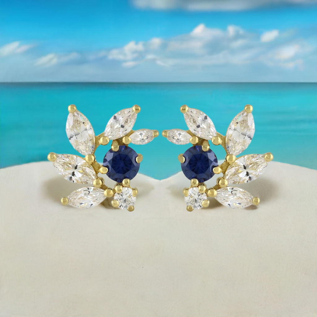 Sapphire CZ Bridal Earrings in Gold