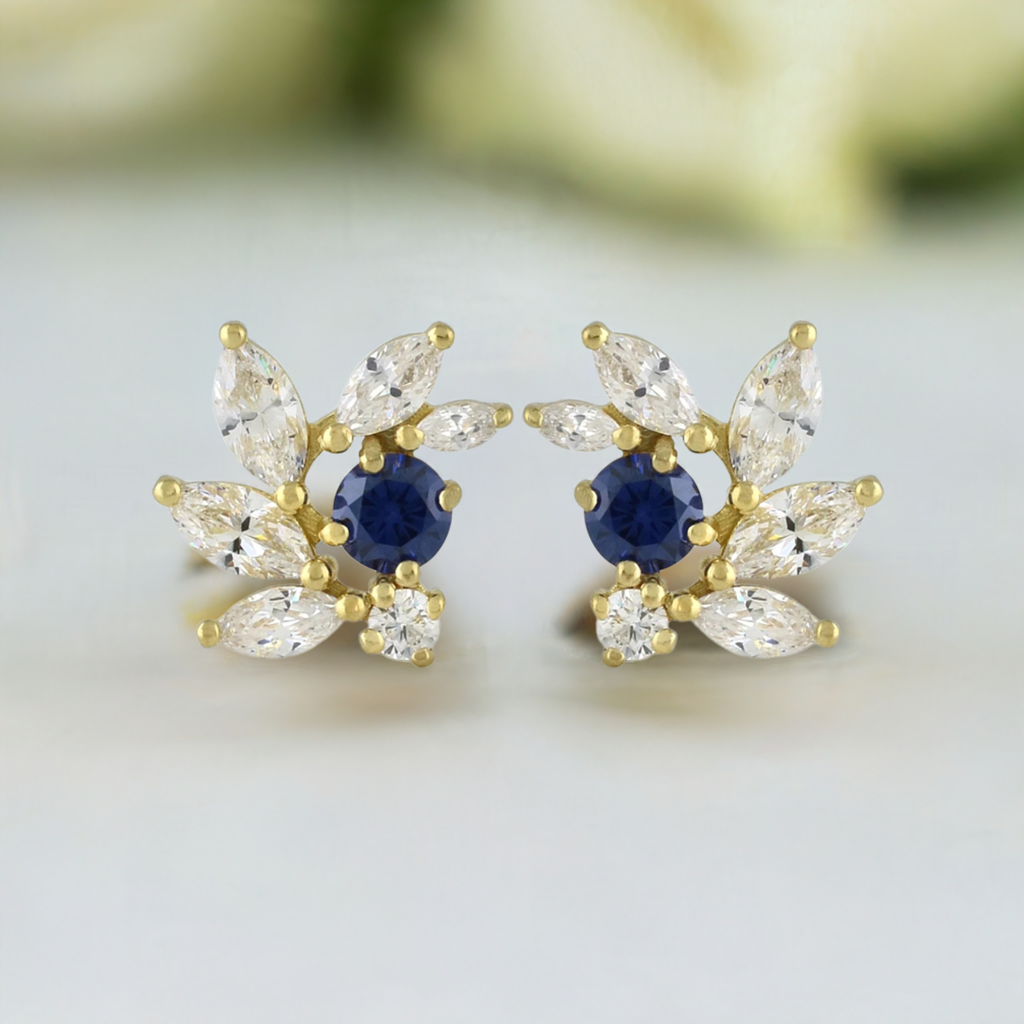 Sapphire CZ Bridal Earrings in Gold