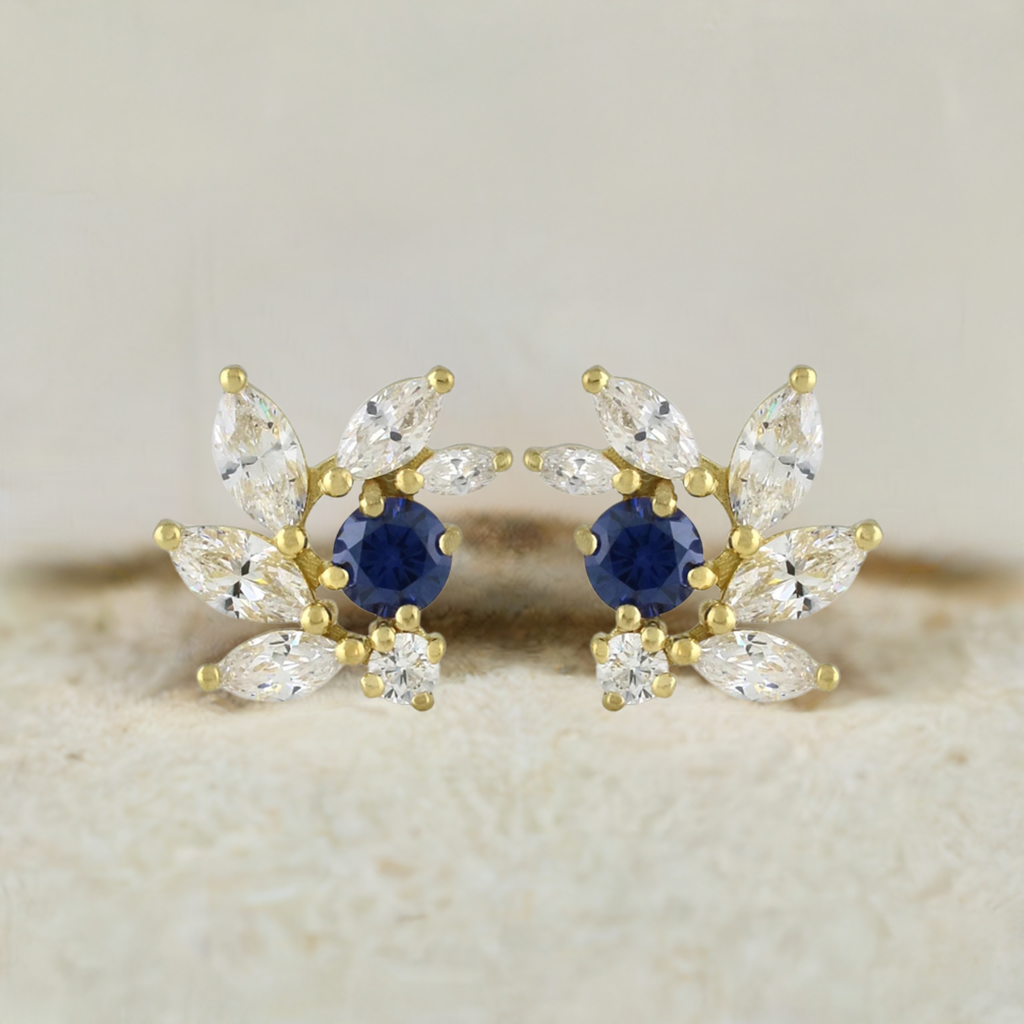 Sapphire CZ Bridal Earrings in Gold