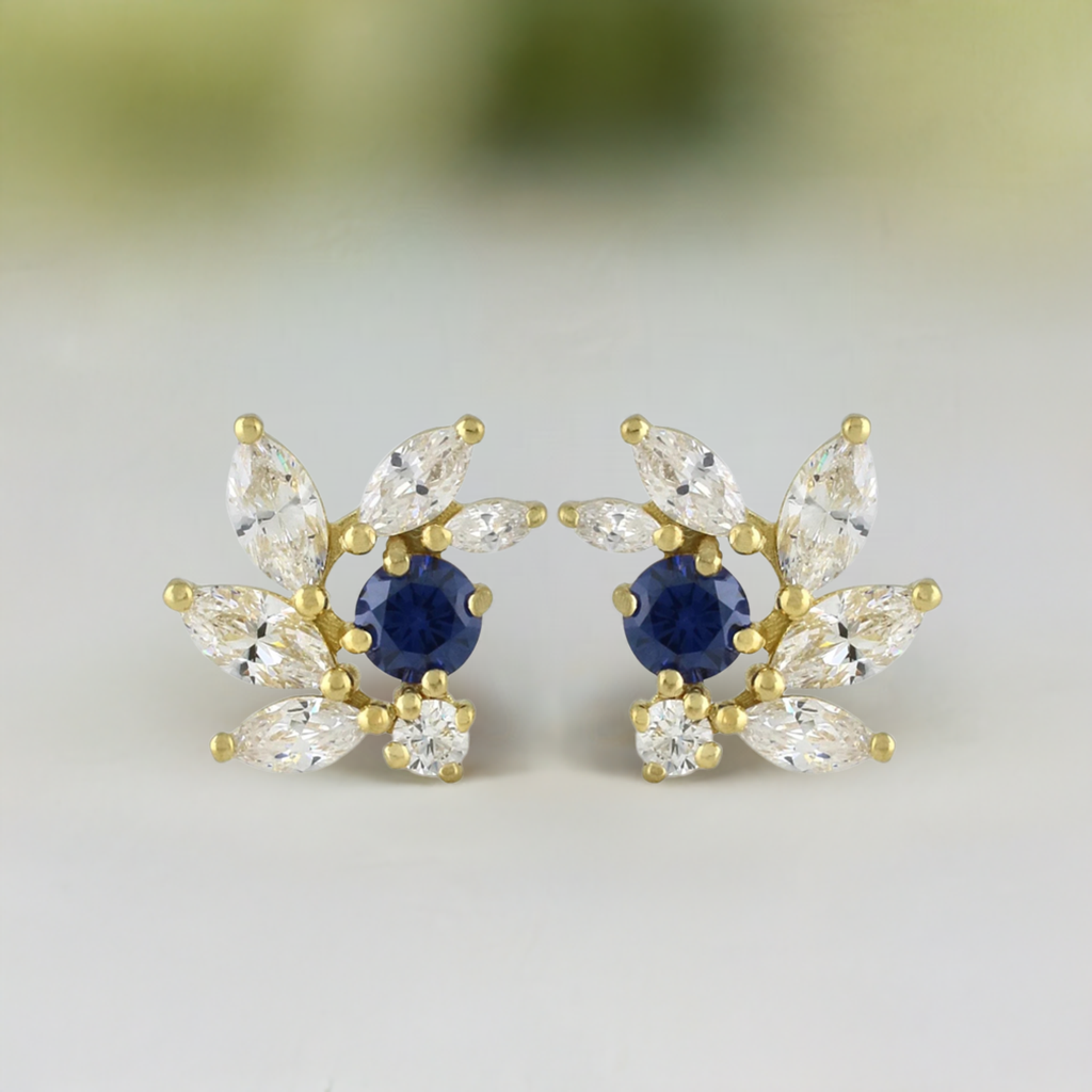 Sapphire CZ Bridal Earrings in Gold