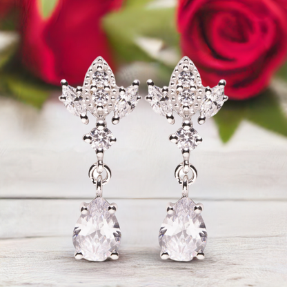 Silver Antique Chandelier CZ Teardrop Earrings