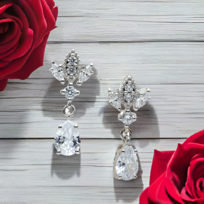 Silver Antique Chandelier CZ Teardrop Earrings