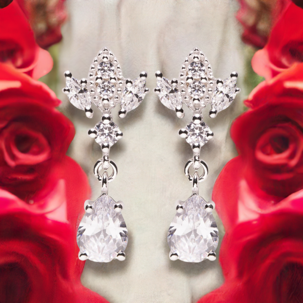 Silver Antique Chandelier CZ Teardrop Earrings