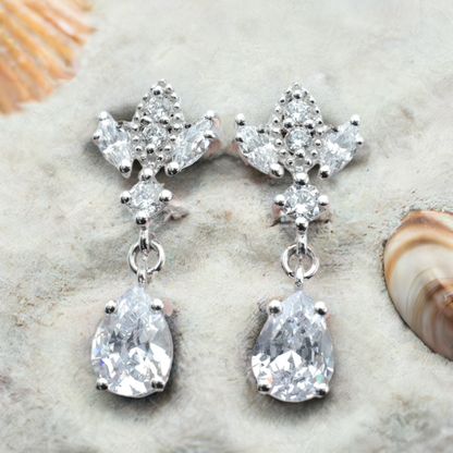 Silver Antique Chandelier CZ Teardrop Earrings