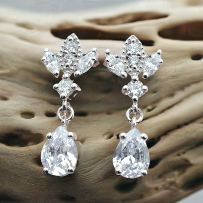 Silver Antique Chandelier CZ Teardrop Earrings