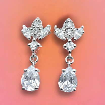 Silver Antique Chandelier CZ Teardrop Earrings