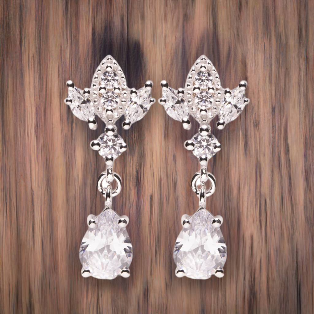 Silver Antique Chandelier CZ Teardrop Earrings