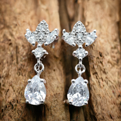 Silver Antique Chandelier CZ Teardrop Earrings