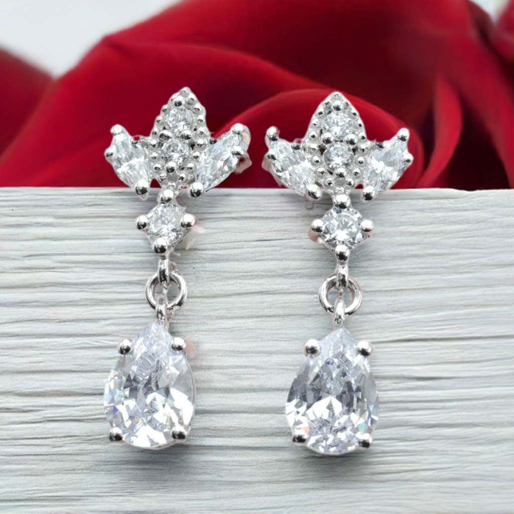 Silver Antique Chandelier CZ Teardrop Earrings