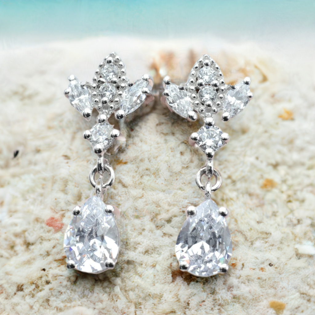 Silver Antique Chandelier CZ Teardrop Earrings