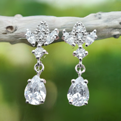 Silver Antique Chandelier CZ Teardrop Earrings